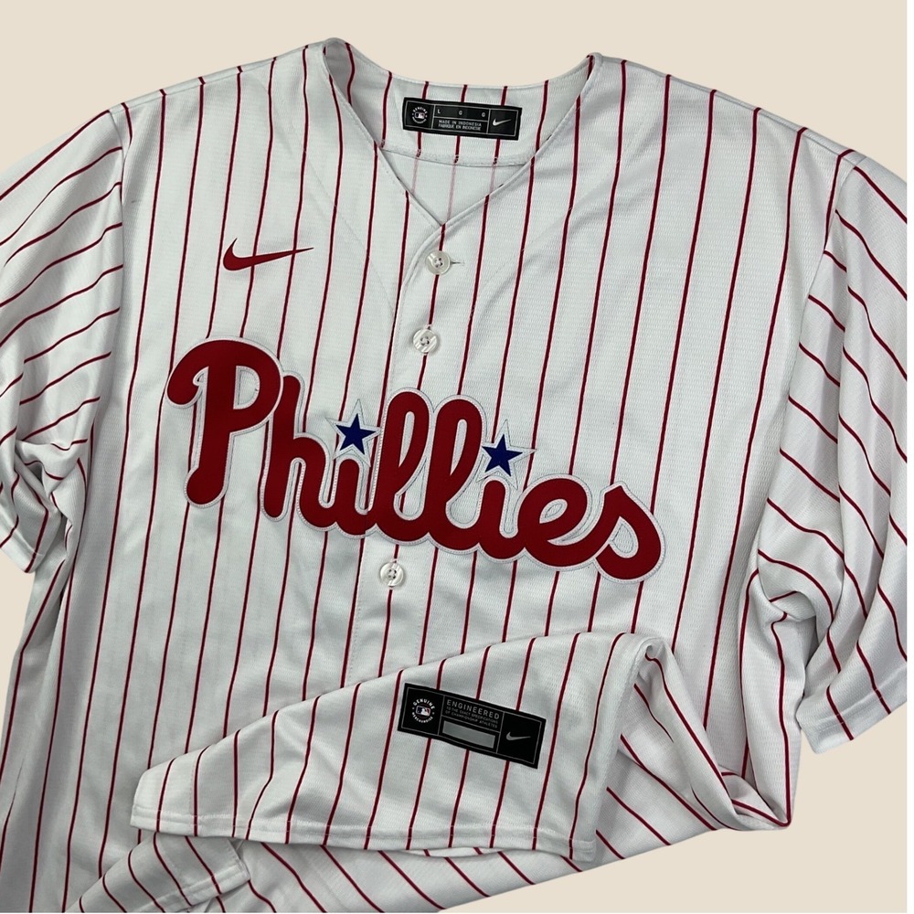 Nike Philadelphia Phillies MLB Rhys Hoskins #17 Pinstripe Jersey Men Sz Large